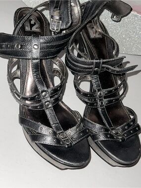 R2 Black Studded Strappy Heeled Sandals